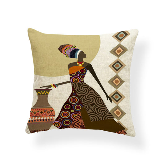 Printed cotton and linen cushion cover