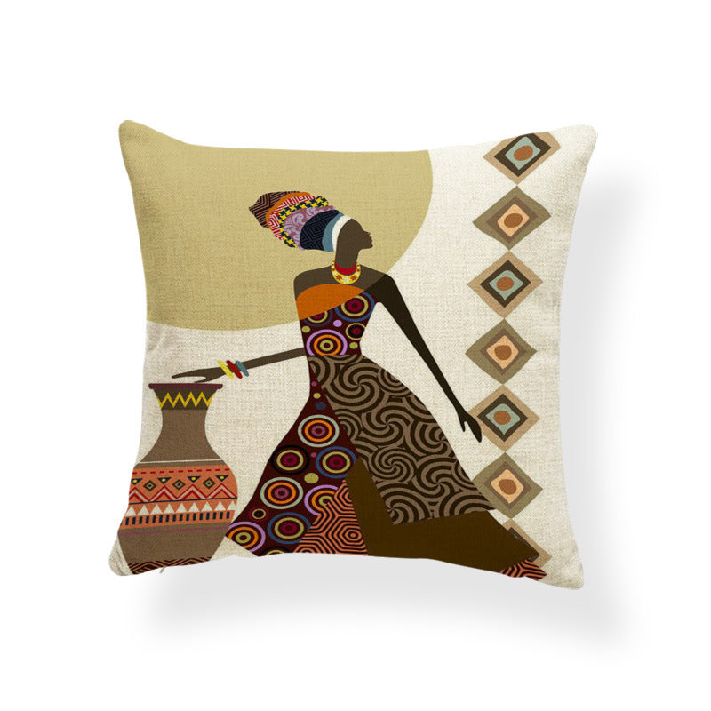 Printed cotton and linen cushion cover