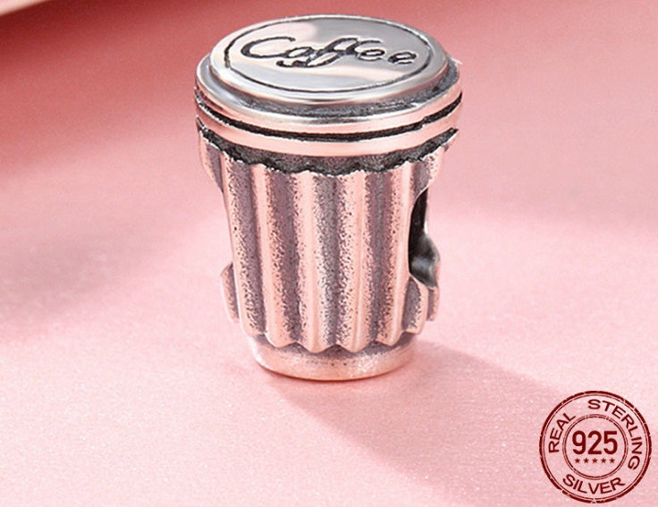 Sterling Silver Coffee Cup Charm Bead - S925 Pure Silver