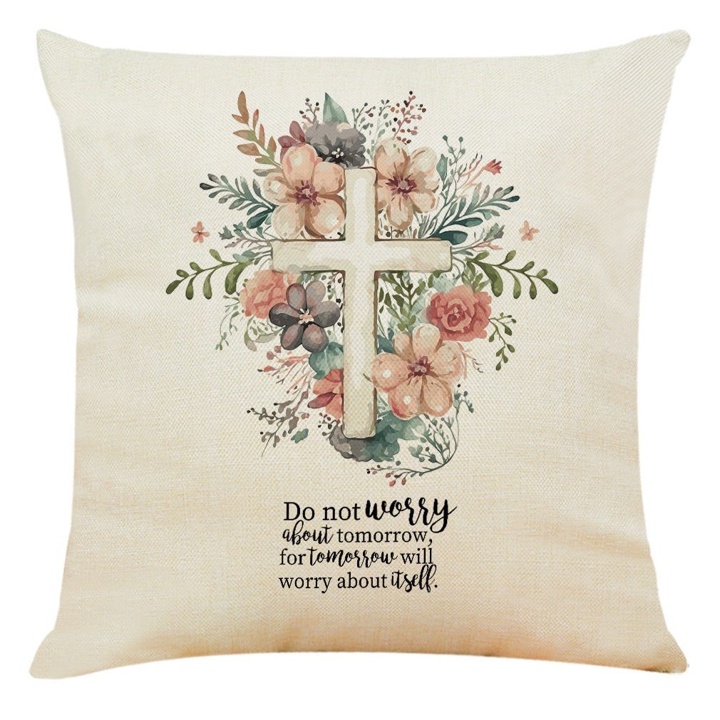 Cotton And Linen Cushion Case Church Cross Printed Car Cushion Home Sofa Cushion
