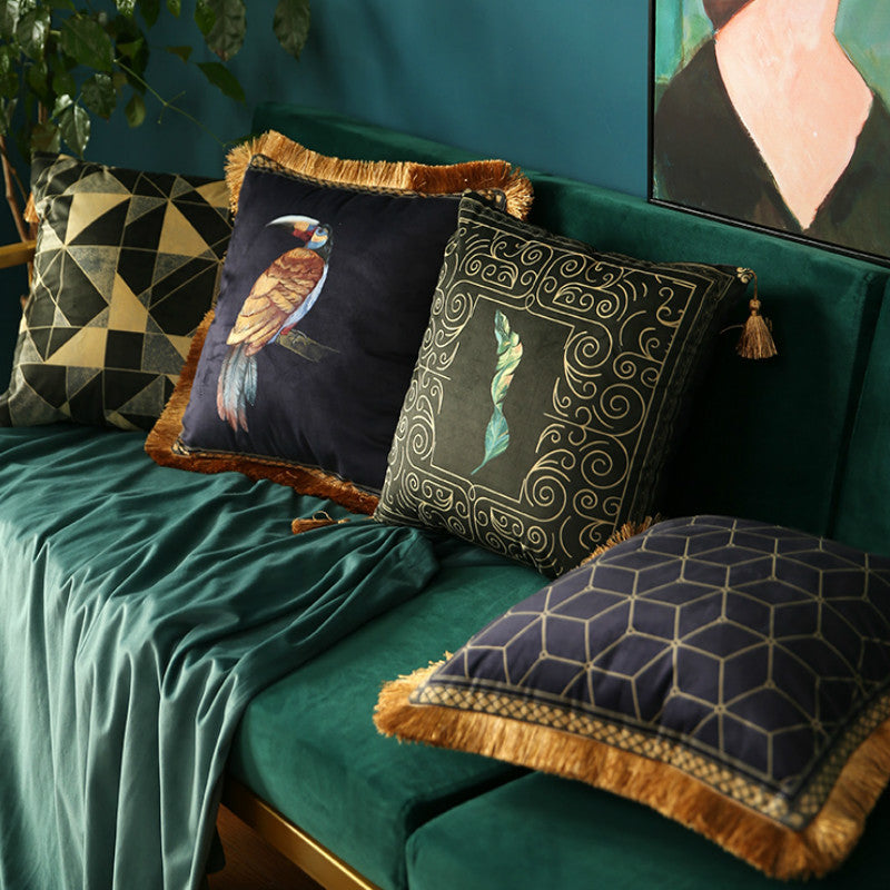 Rainforest Geometric Print Velvet Cushion Cover