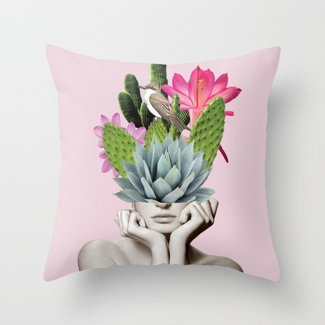 Abstract Print Flower Lady Cushion Cover - Artistic Pillow Cases for Modern Home Decor