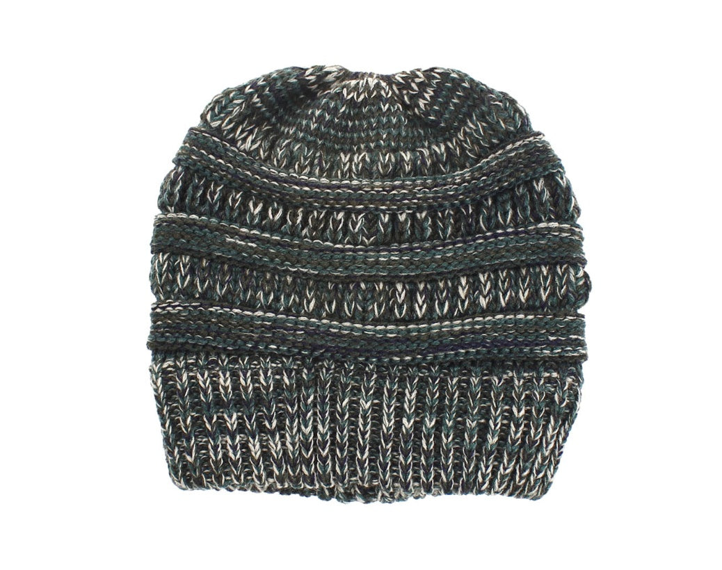 Women's Mixed Color Knitted Wool Hat - Ponytail Beanie