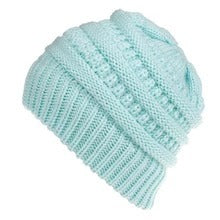 Women's Mixed Color Knitted Wool Hat - Ponytail Beanie
