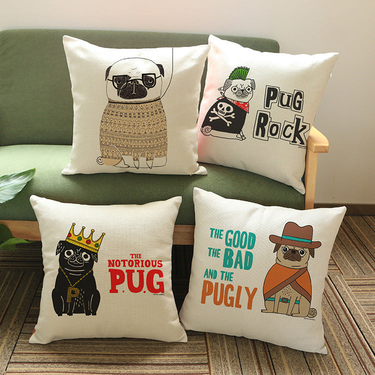 Printed cotton and linen cushion cover