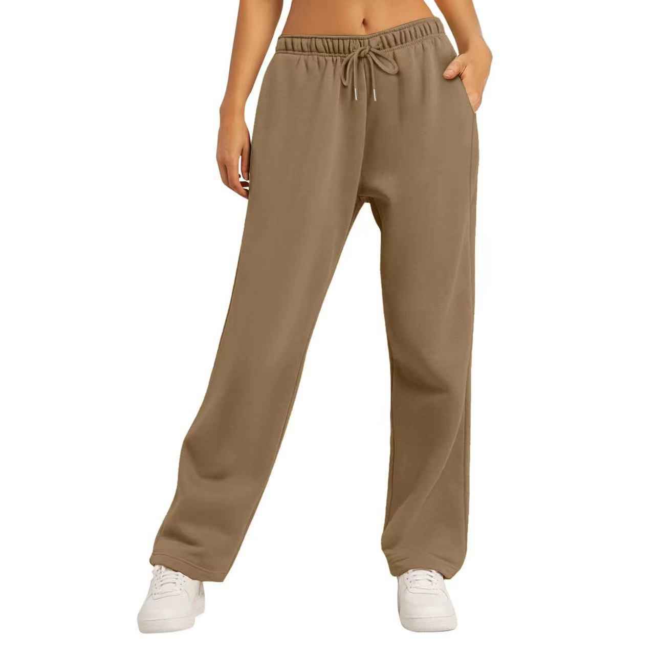 Same Style Solid Color Casual Loose Fleece-lined Trousers