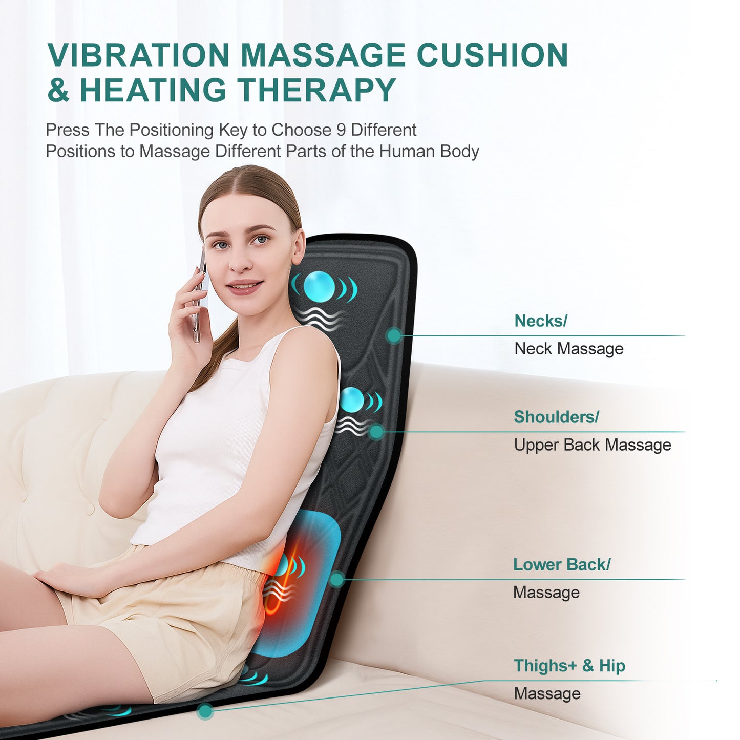 2025 New Model Massage Cushion, Neck And Back Kneading And Heating, 9 Levels Of Intensity,9 Modes, Home And Office Electric Massage Pad, Portable Multifunctional Massager, 10,20,30 Minutes Timer
