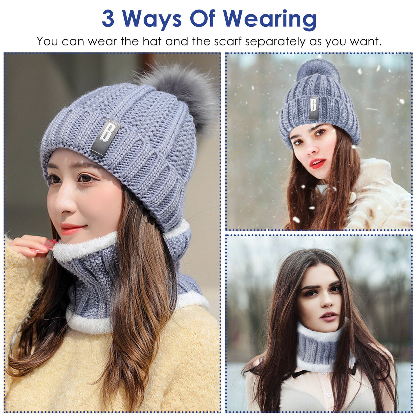 Women's Winter Beanie Hat & Scarf Set - Warm Knitting Gift Set for Outdoors