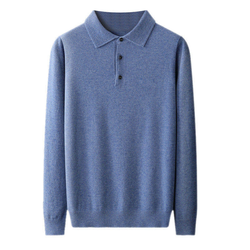 Premium Men's Pure Wool Polo Collar Knit Sweater - Luxury Comfort & Style
