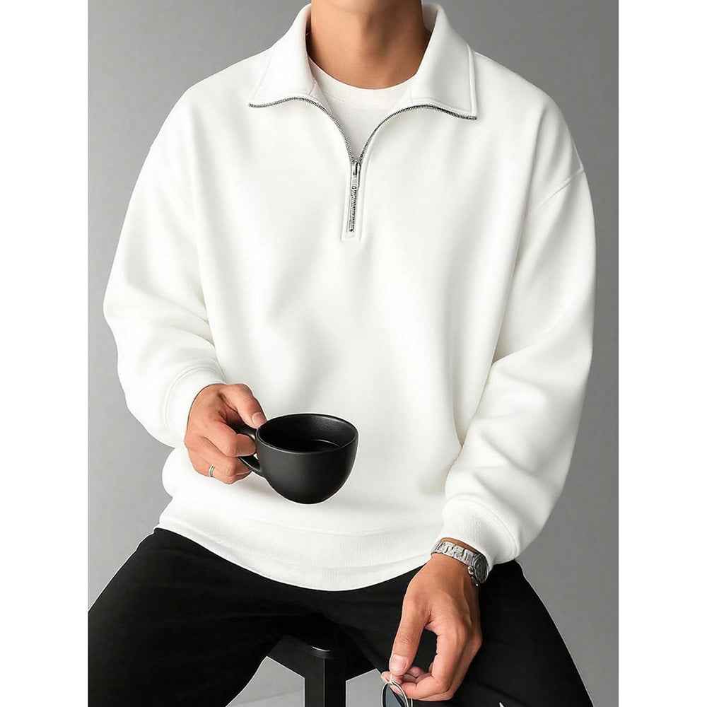American Retro Solid Color Lapel Sweatshirt Men's Loose Trendy