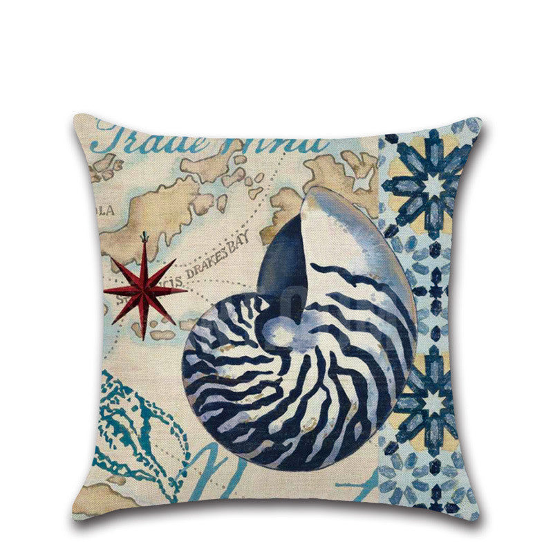 New Hand Painted Marine Coral Seahorse Starfish Linen print Pillowcase Cushion Cover