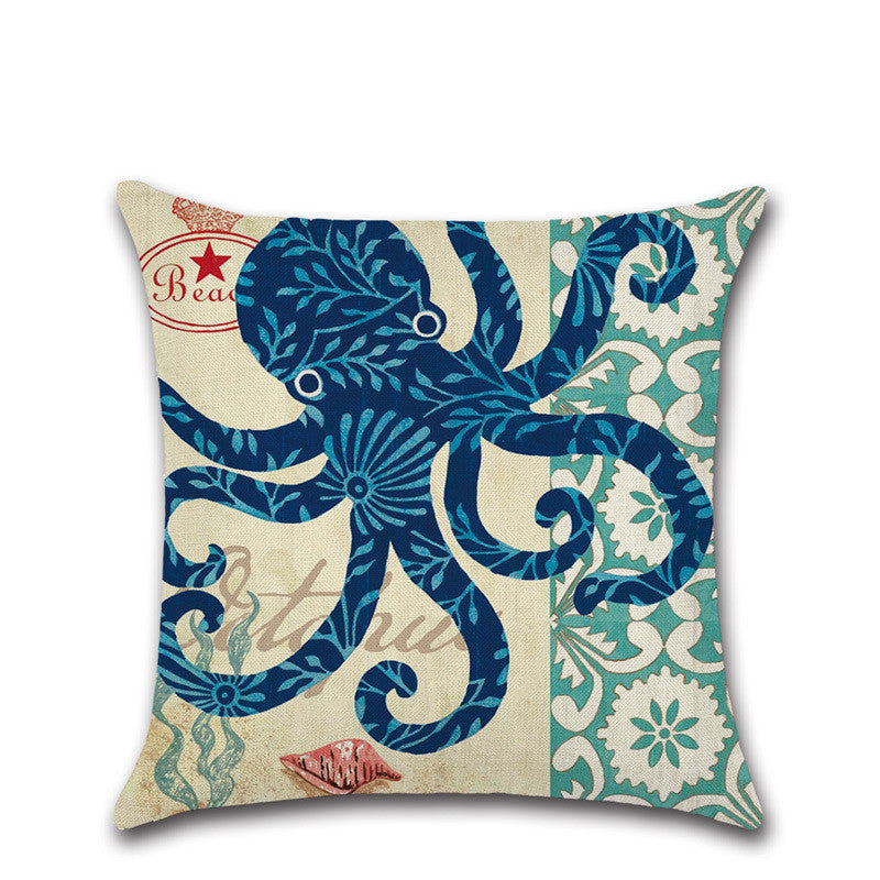 New Hand Painted Marine Coral Seahorse Starfish Linen print Pillowcase Cushion Cover