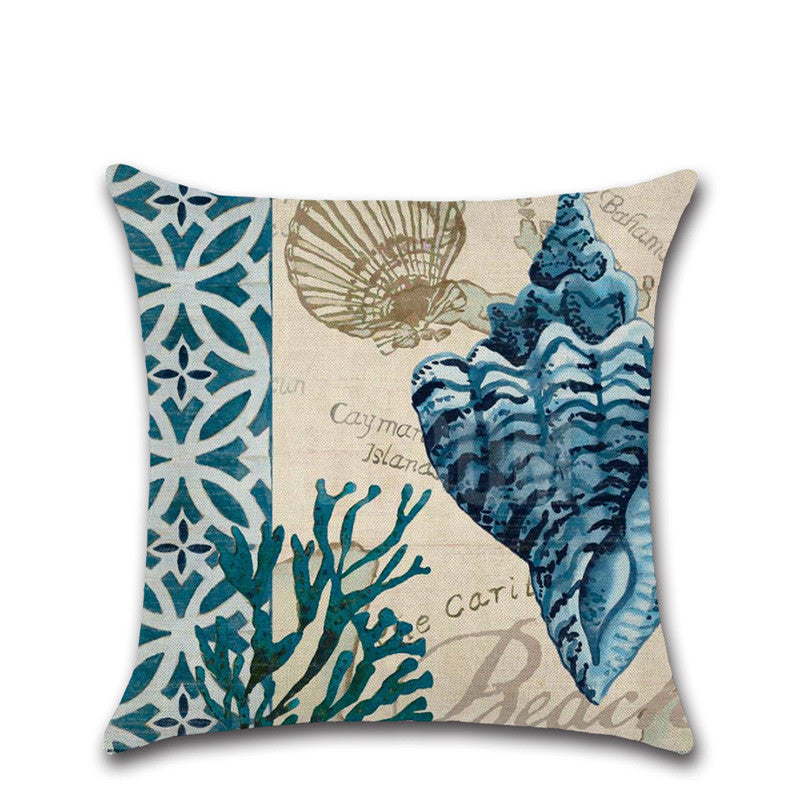 New Hand Painted Marine Coral Seahorse Starfish Linen print Pillowcase Cushion Cover