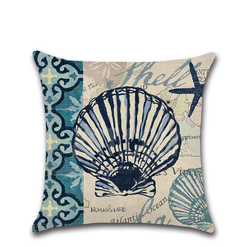 New Hand Painted Marine Coral Seahorse Starfish Linen print Pillowcase Cushion Cover