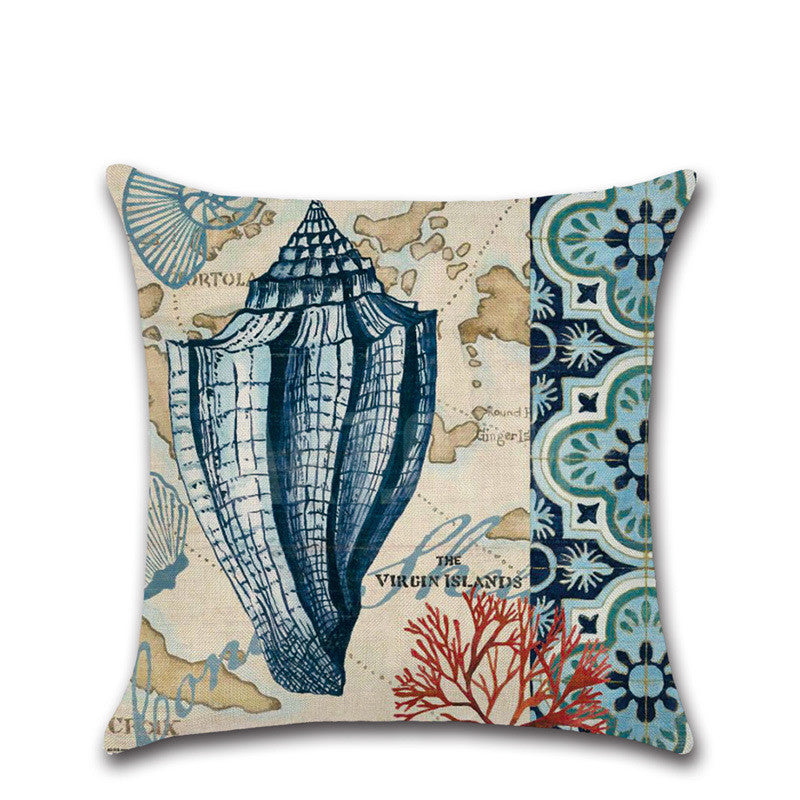 New Hand Painted Marine Coral Seahorse Starfish Linen print Pillowcase Cushion Cover