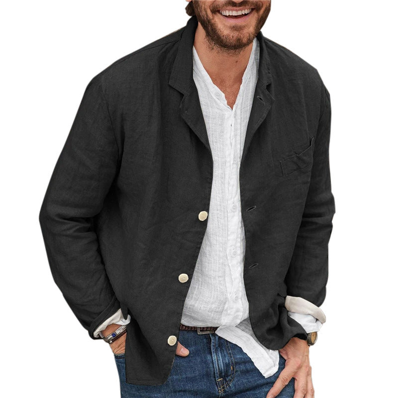 Men's Casual Cotton Linen Loose Suit Jacket - Breathable Summer Blazer