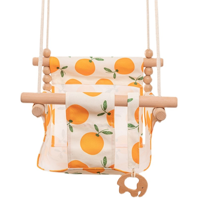 Cotton Canvas Baby Swing Chair - Wooden Hanging Swing Seat with Cushion for Indoor & Outdoor