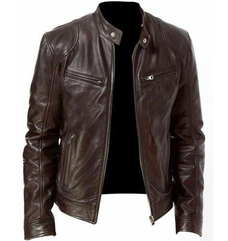Men's Gentleman's Warm Zipper Cardigan - PU Leather Pocket Decorated Coat