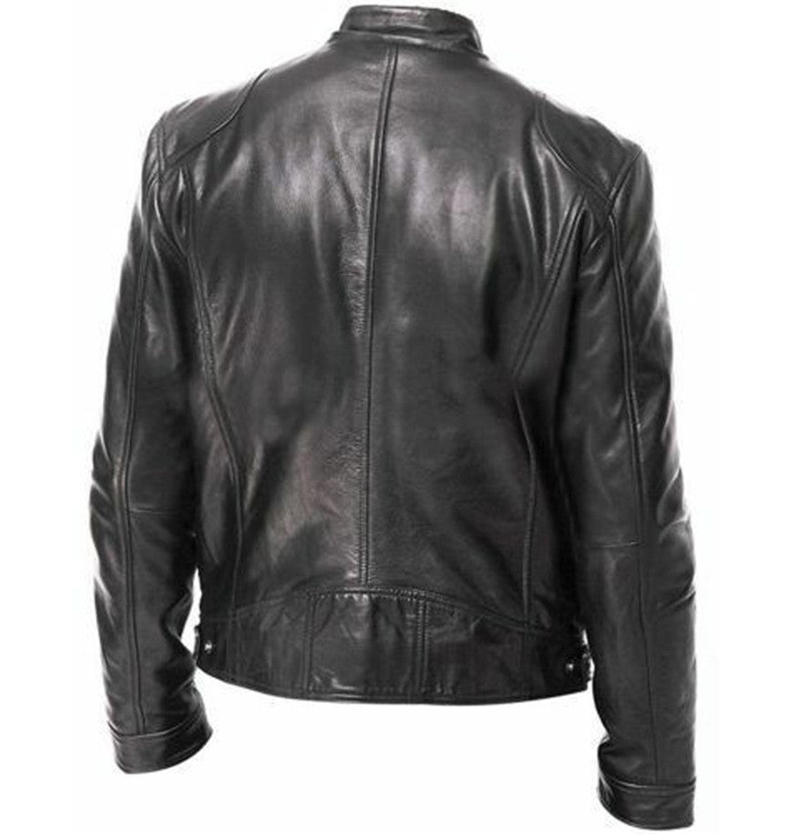 Men's Gentleman's Warm Zipper Cardigan - PU Leather Pocket Decorated Coat