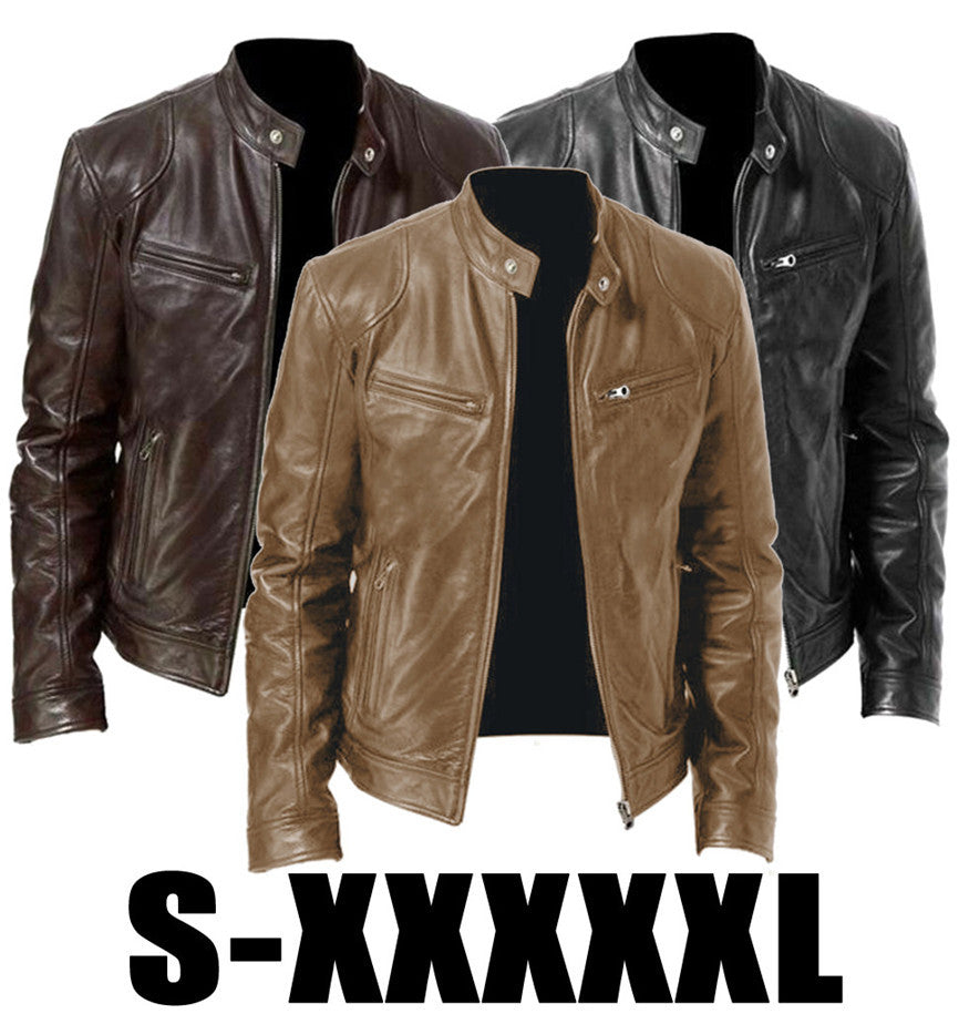 Men's Gentleman's Warm Zipper Cardigan - PU Leather Pocket Decorated Coat