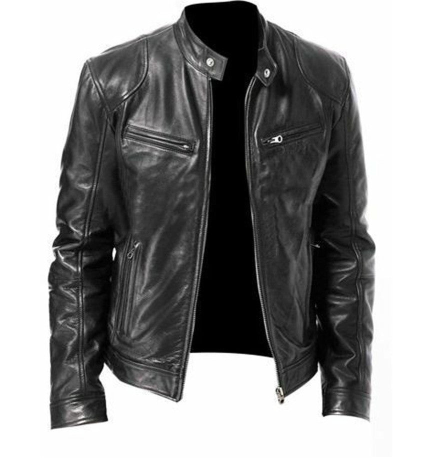 Men's Gentleman's Warm Zipper Cardigan - PU Leather Pocket Decorated Coat