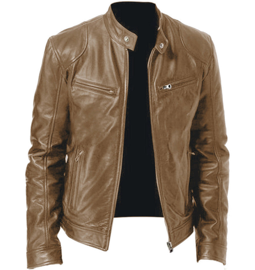 Men's Gentleman's Warm Zipper Cardigan - PU Leather Pocket Decorated Coat