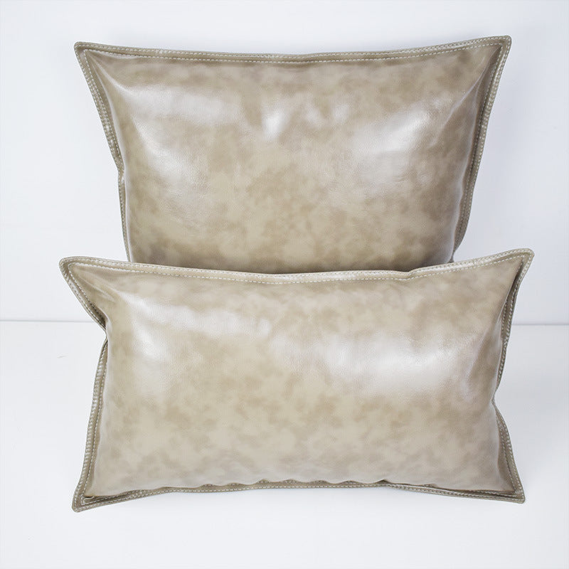 Pu Oil Wax Leather Cushion Cover Solid Color Luxury Simulation Leather Sofa Cushion Pillowcase