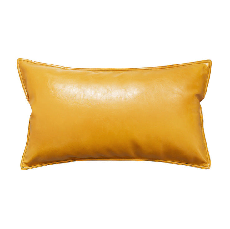 Pu Oil Wax Leather Cushion Cover Solid Color Luxury Simulation Leather Sofa Cushion Pillowcase