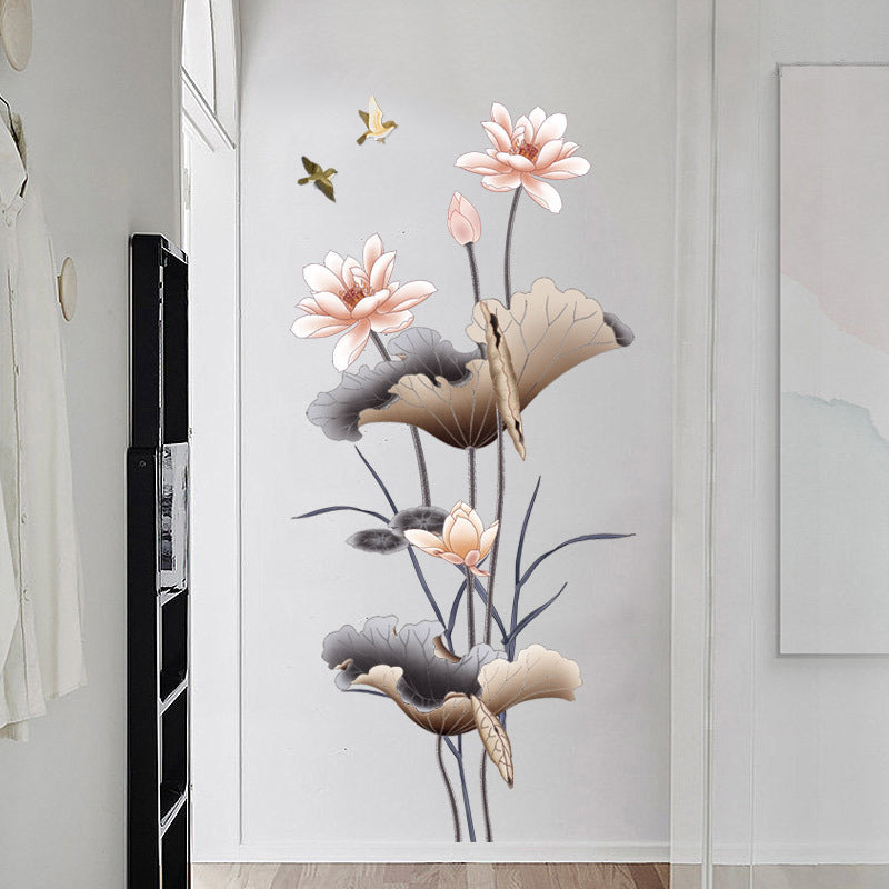Chinese Style Lotus Flower Wallpaper - Self-Adhesive Living Room Sofa Background Wall Stickers