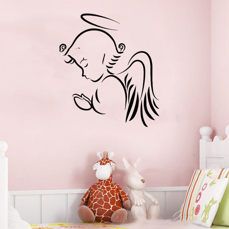 Cute Angel Baby Wishing Pattern Wall Stickers - Removable PVC Decal for Children's Room Bedroom