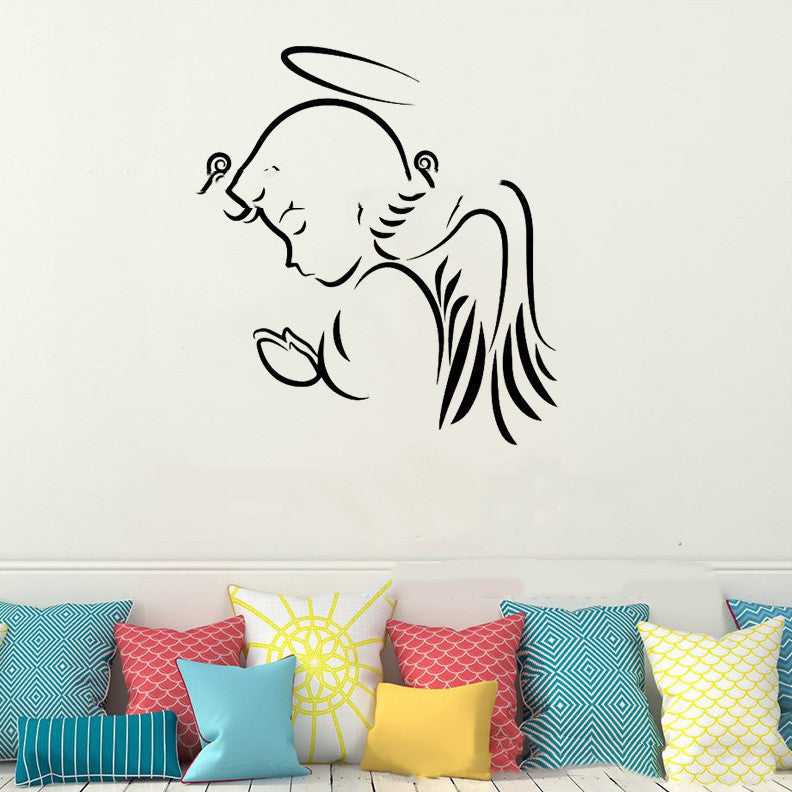 Cute Angel Baby Wishing Pattern Wall Stickers - Removable PVC Decal for Children's Room Bedroom