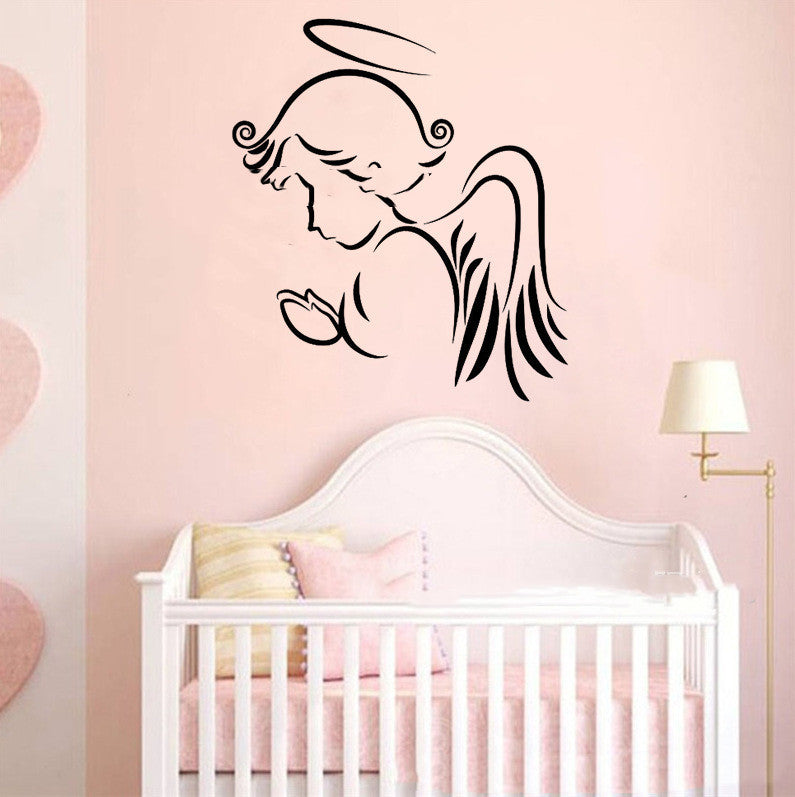 Cute Angel Baby Wishing Pattern Wall Stickers - Removable PVC Decal for Children's Room Bedroom