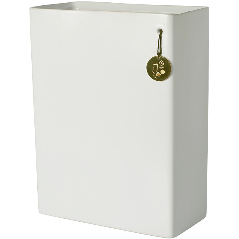 Premium White Ceramic Flower Vase - Gold Tag Home Decoration Ornament