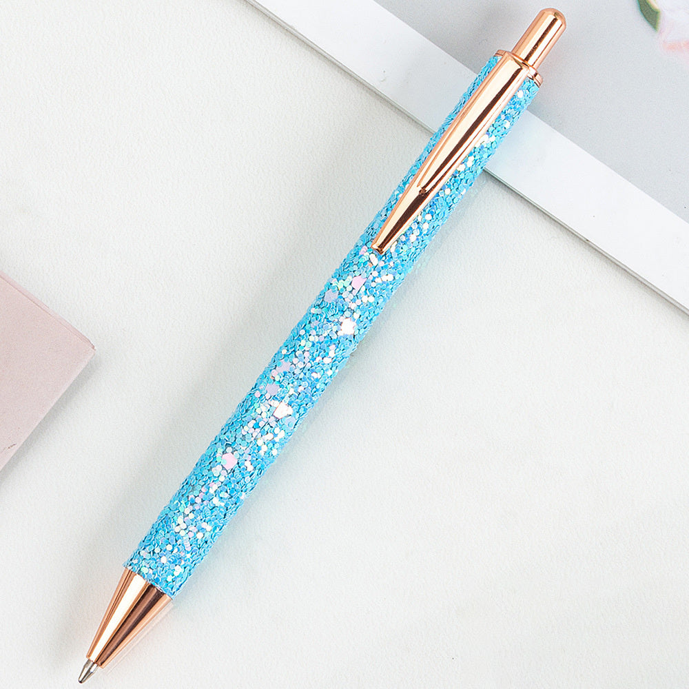 Ins Metal Pen Pu Bag Diamond Pen Sequin Press Pen Customized Multi-Color Press Ballpoint Pen