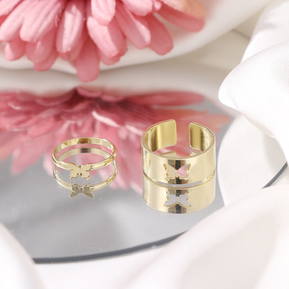 Hot Selling Creative Personality Butterfly 2-Piece Ring Set - Punk Style Couple Rings