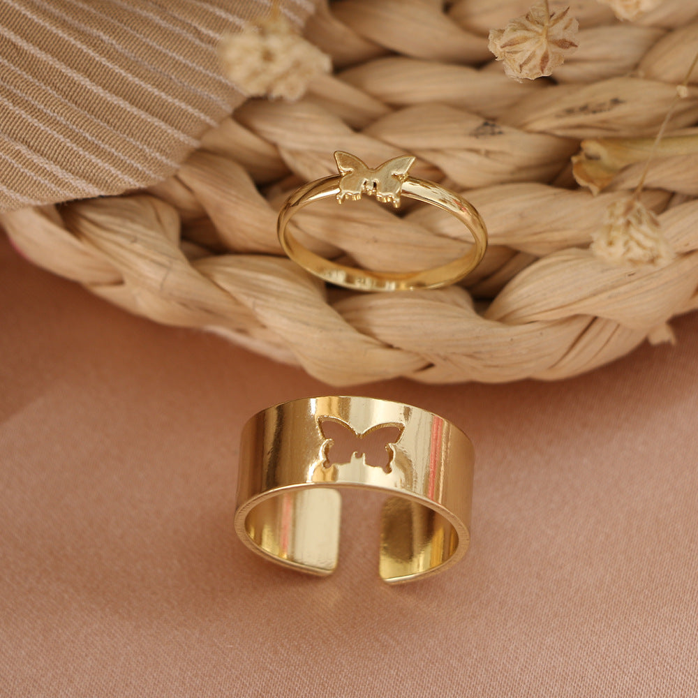 Hot Selling Creative Personality Butterfly 2-Piece Ring Set - Punk Style Couple Rings