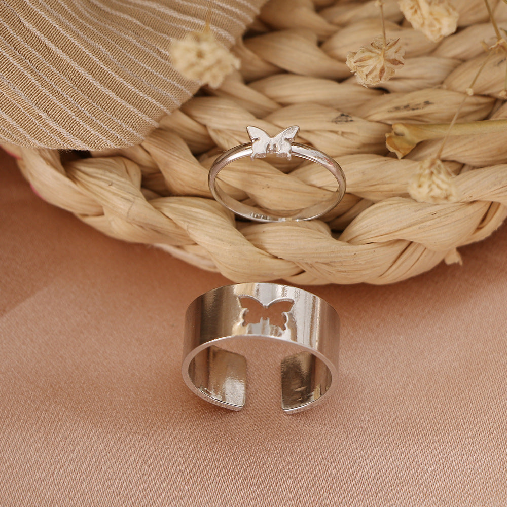 Hot Selling Creative Personality Butterfly 2-Piece Ring Set - Punk Style Couple Rings