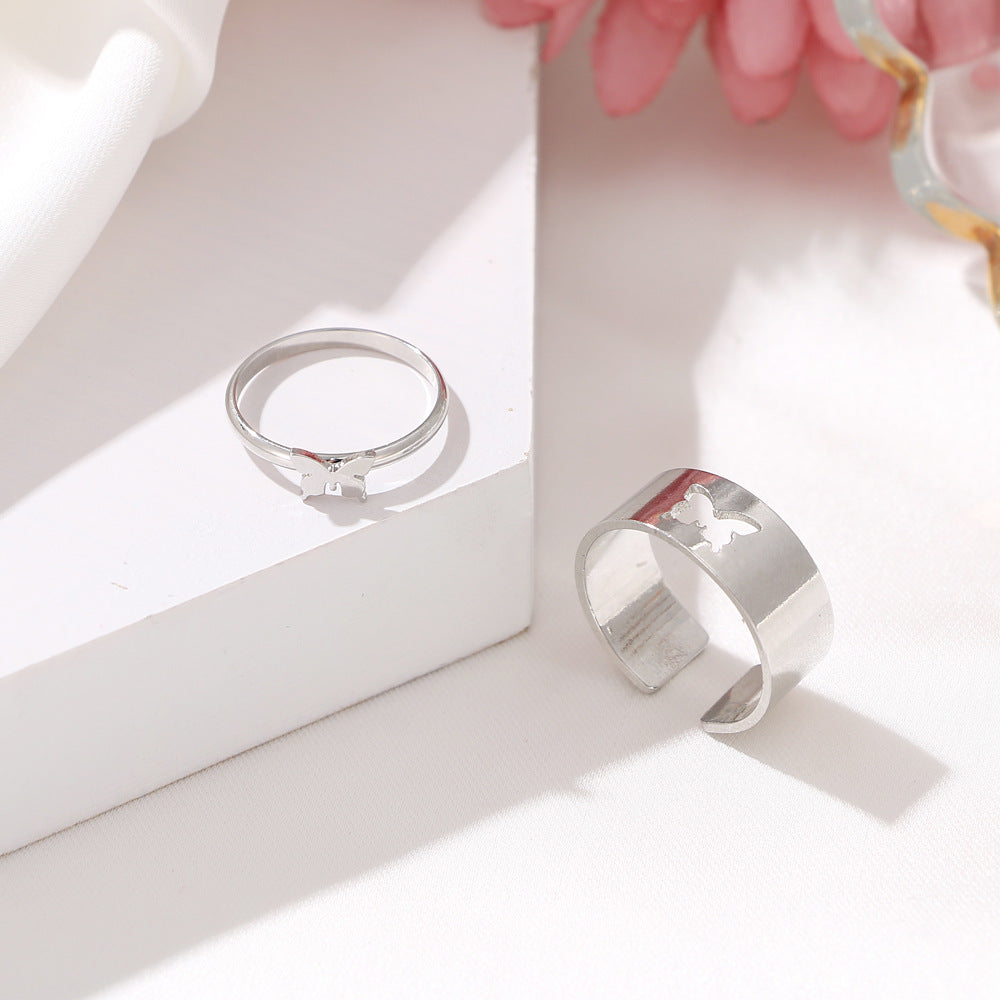 Hot Selling Creative Personality Butterfly 2-Piece Ring Set - Punk Style Couple Rings