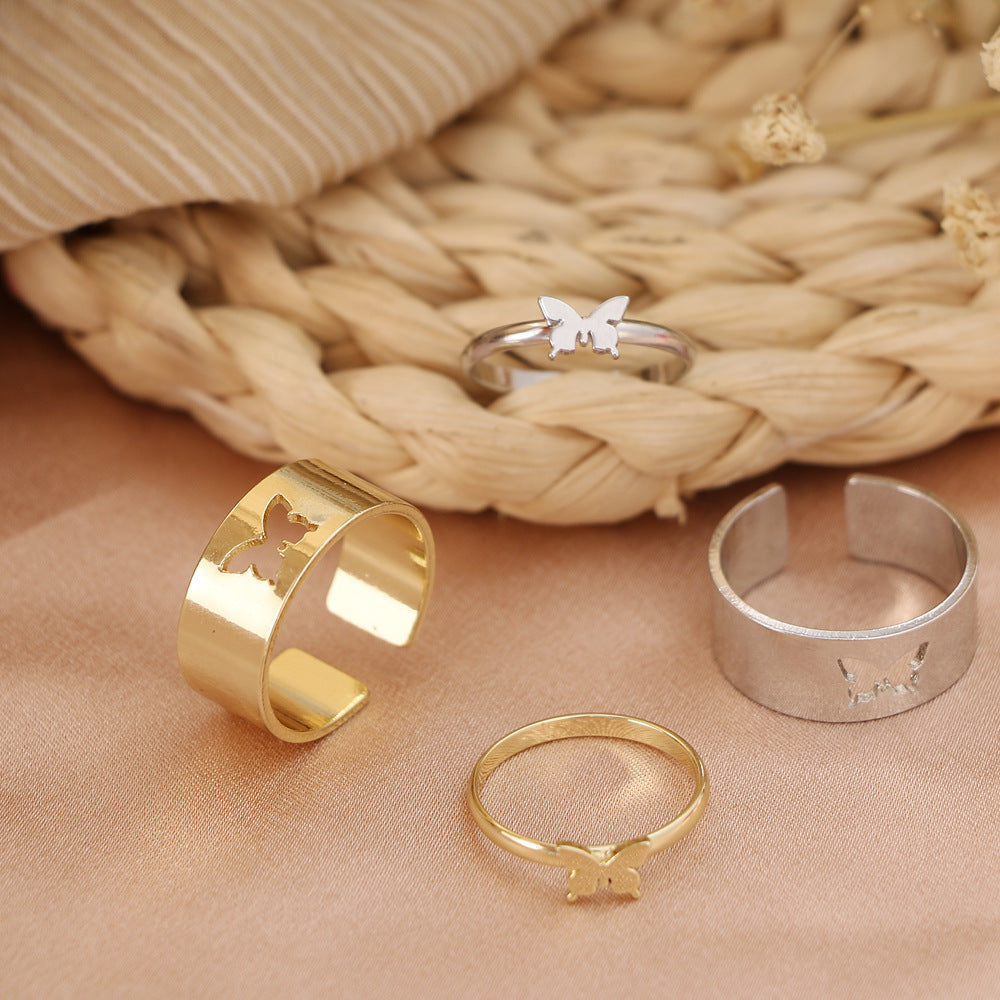 Hot Selling Creative Personality Butterfly 2-Piece Ring Set - Punk Style Couple Rings