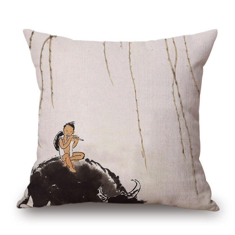 Retro Ink Painting Cushion Cover Chinese