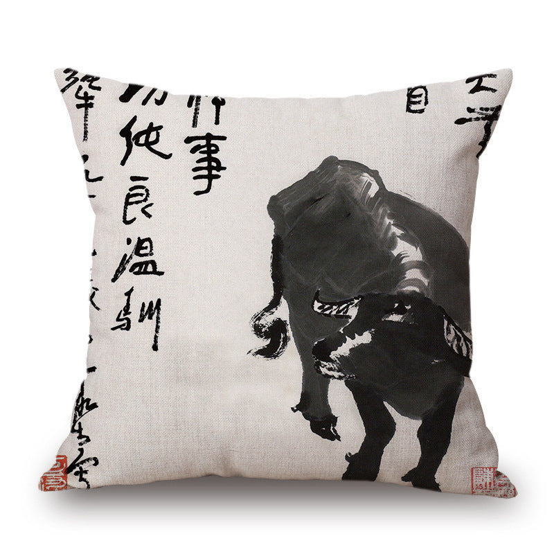 Retro Ink Painting Cushion Cover Chinese