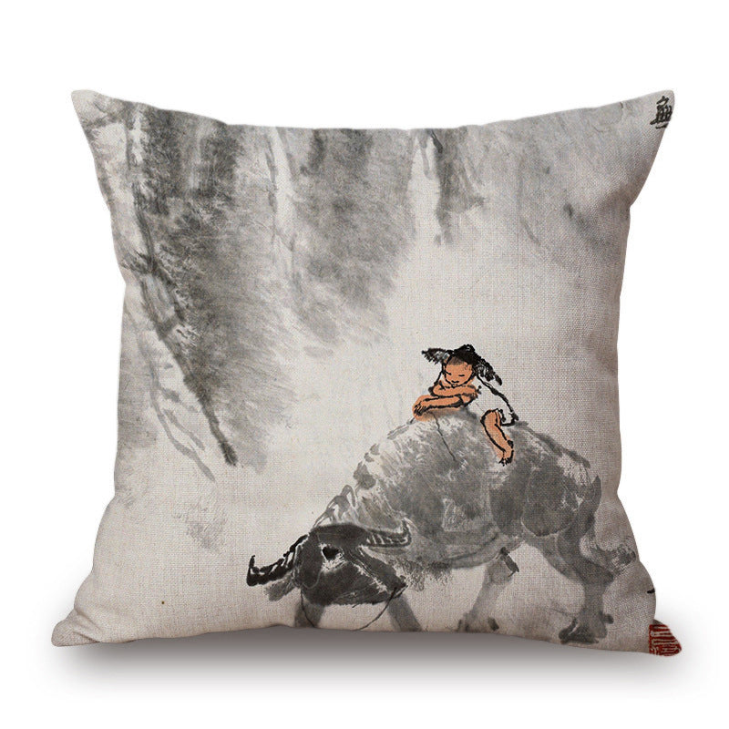 Retro Ink Painting Cushion Cover Chinese