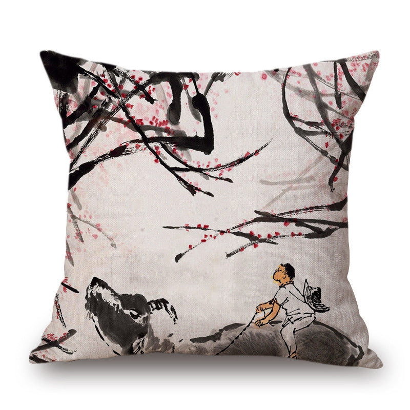 Retro Ink Painting Cushion Cover Chinese