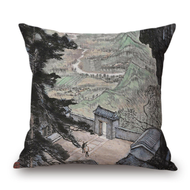 Retro Ink Painting Cushion Cover Chinese