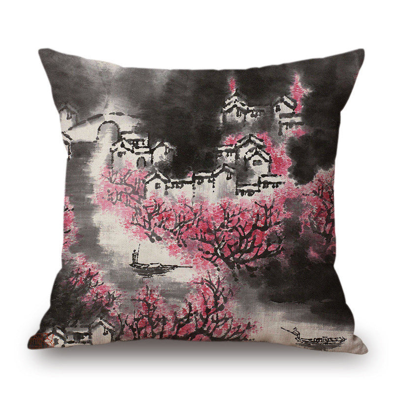 Retro Ink Painting Cushion Cover Chinese