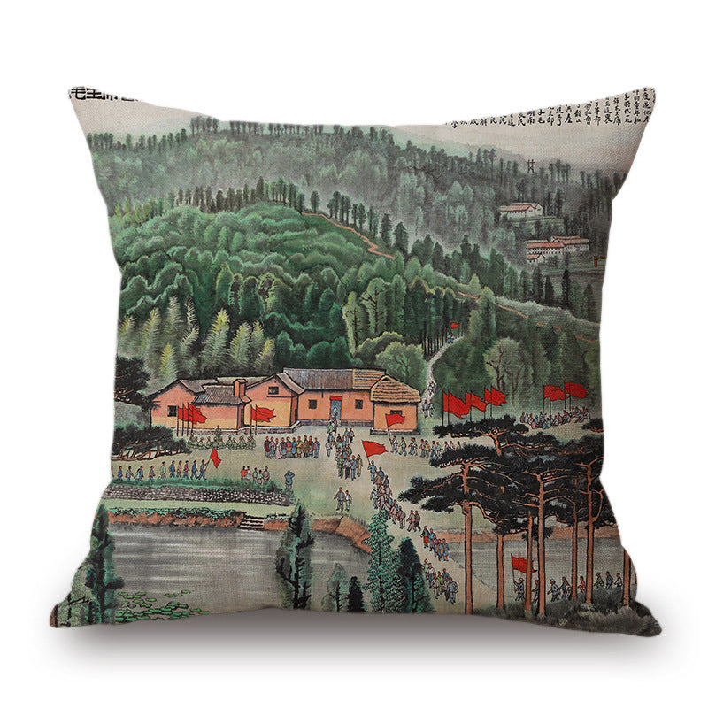 Retro Ink Painting Cushion Cover Chinese