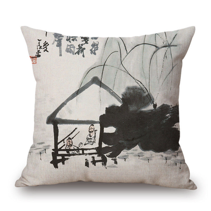 Retro Ink Painting Cushion Cover Chinese