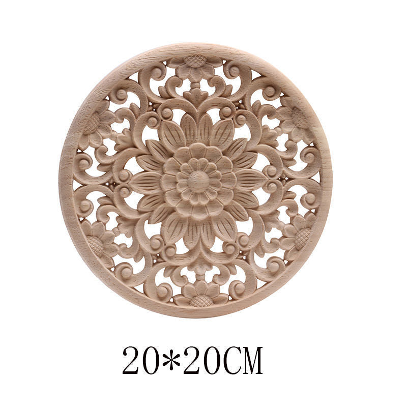 European Classical Rubber Wood Carving Decoration, Home Decoration, Solid Wood Decal, Home Craft, Wood Circle Decoration - DropOnline.co