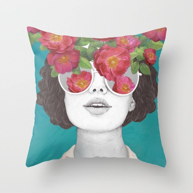 Abstract Print Flower Lady Cushion Cover - Artistic Pillow Cases for Modern Home Decor