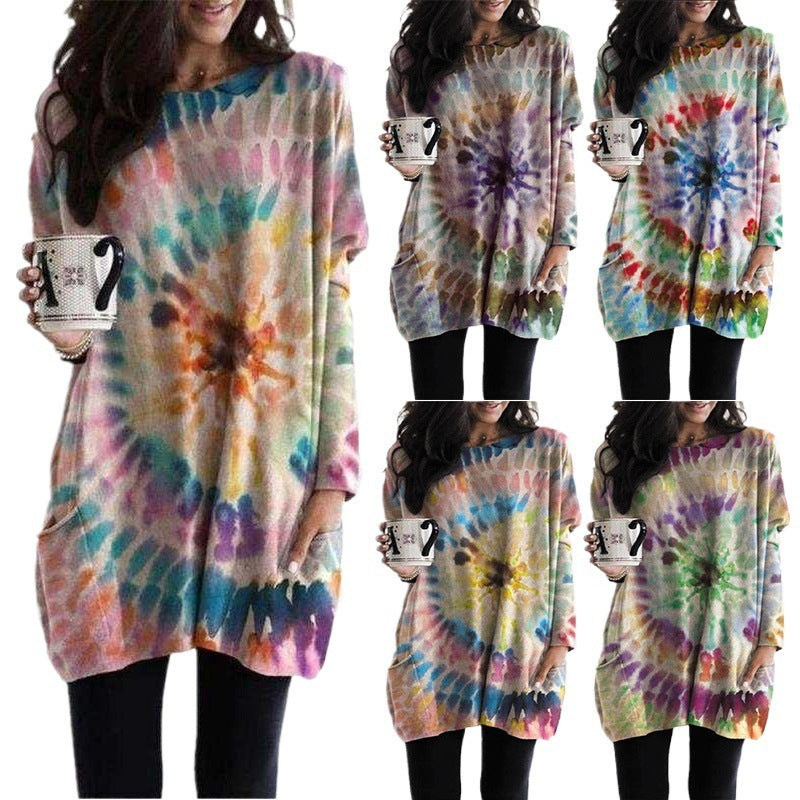 Women's Printed Spiral Batwing Sleeve Sweatshirt - Trendy Casual Top